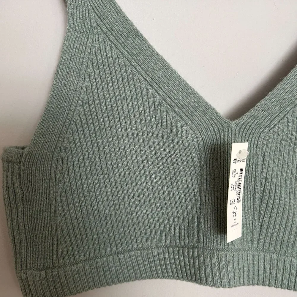 Madewell ReSourced Cashmere Bralette Frosted Willow Size L NWT Wool